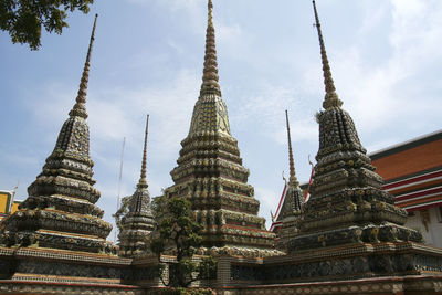 Low angle view of pagoda against sky