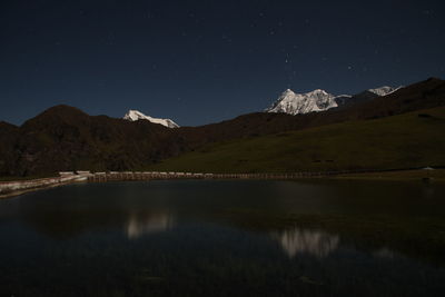 Scenic view of lake with mountains in background