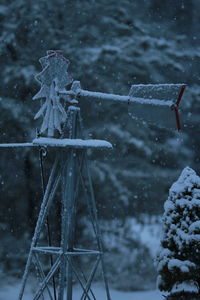 Close-up of snow covered land on field