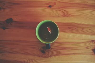 High angle view of coffee on table