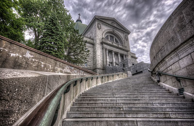 Low angle view of stairs against sky