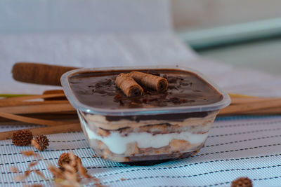 Close-up of dessert in plate on table