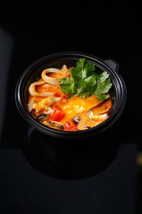 High angle view of food in bowl on table