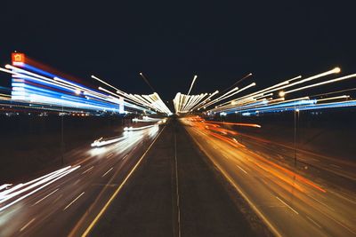 Light trails on road at night