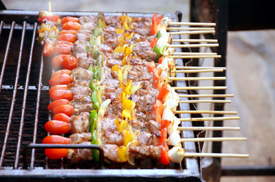 Close-up of vegetables on barbecue grill