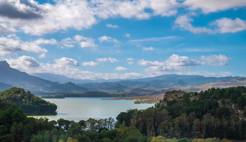 Bridge, dam and reservoir of the conde de guadalhorce, andalusia, spain.