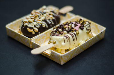 Close-up of ice cream on table