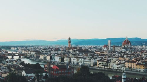 View of cityscape against clear sky