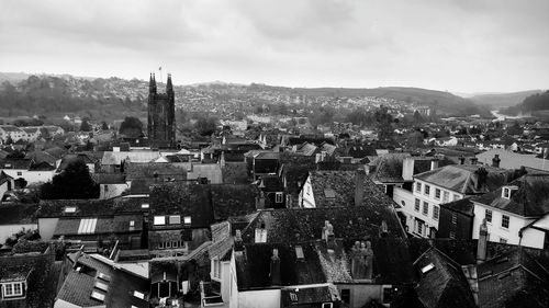 High angle view of buildings in city