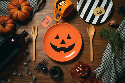 High angle view of pumpkin on table