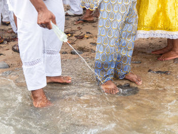 Members of candomble are seen participating in the tribute to iemanja on itapema beach 