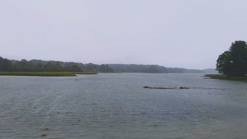 Scenic view of calm lake against clear sky