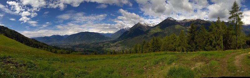 Panoramic view of landscape and mountains against sky