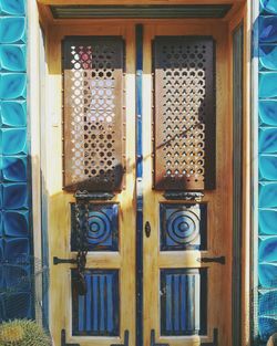 Close-up of closed window of building