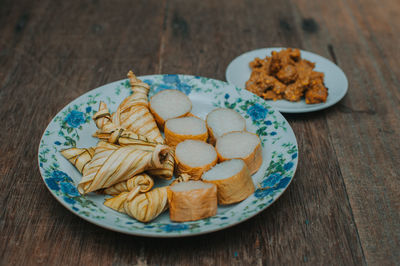 High angle view of food in plate on table