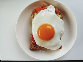 High angle view of breakfast served in plate