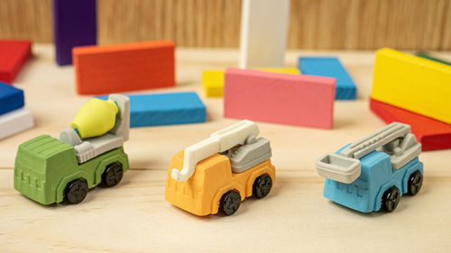 Close-up of toy car on table