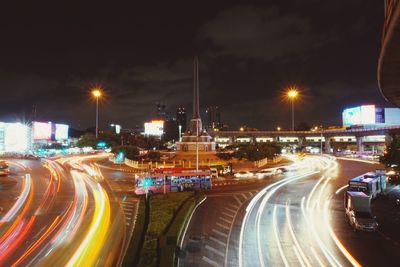 Light trails on city street at night