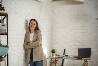 Happy businesswoman in office. stylish manager smiling, working on financial, marketing projects