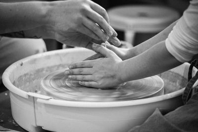 Midsection of woman making face