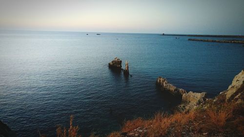 High angle view of sea against clear sky