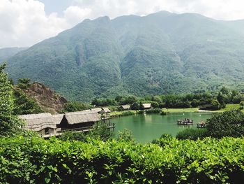 Scenic view of lake and mountains