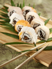 Close-up of sushi on table