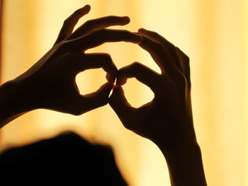 Cropped image of silhouette hand against wall