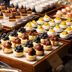 High angle view of cupcakes on table