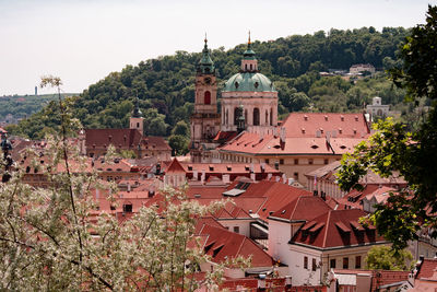 High angle view of townscape against sky