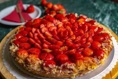 Close-up of strawberries in plate on table