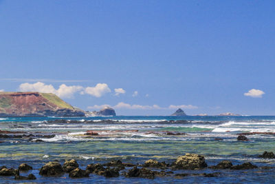 The coast line of phillip island on a sunny day