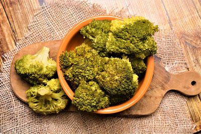 High angle view of vegetables against green background