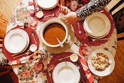 High angle view of food on table