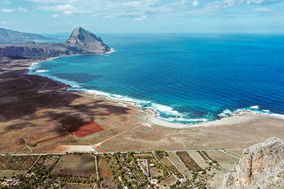 The bay of monte cofano in sicily from a high-angled view