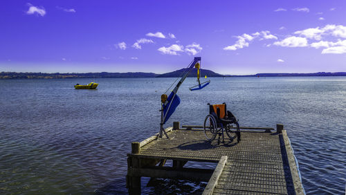 Scenic view of sea against blue sky