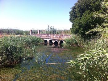 Bridge over river against clear sky