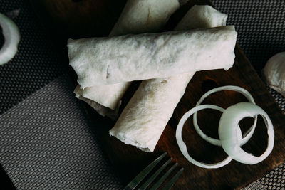 High angle view of bread on table