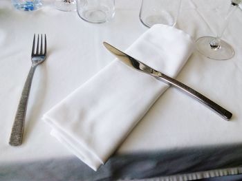 High angle view of empty plate on table