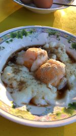 High angle view of breakfast served in plate