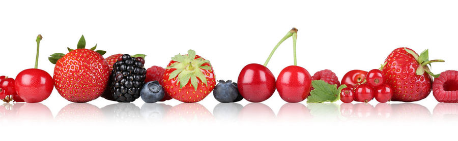 Close-up of multi colored candies against white background