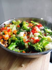 Close-up of salad in bowl on table