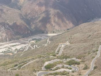 High angle view of winding road on land