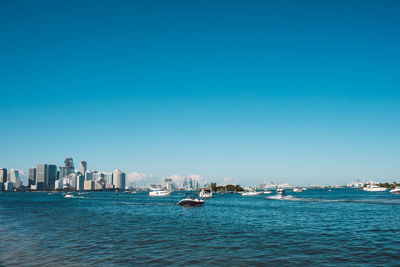 Scenic view of sea against clear blue sky