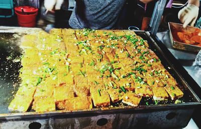 High angle view of food for sale