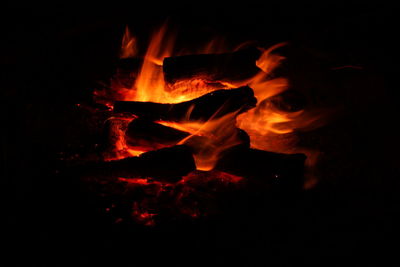 Close-up of fire in the dark