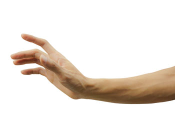 Close-up of human hand against white background