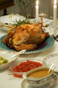 Close-up of food on table