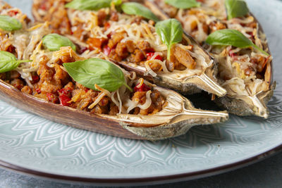 Close-up of food in plate on table