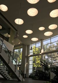 Low angle view of illuminated lanterns hanging at night